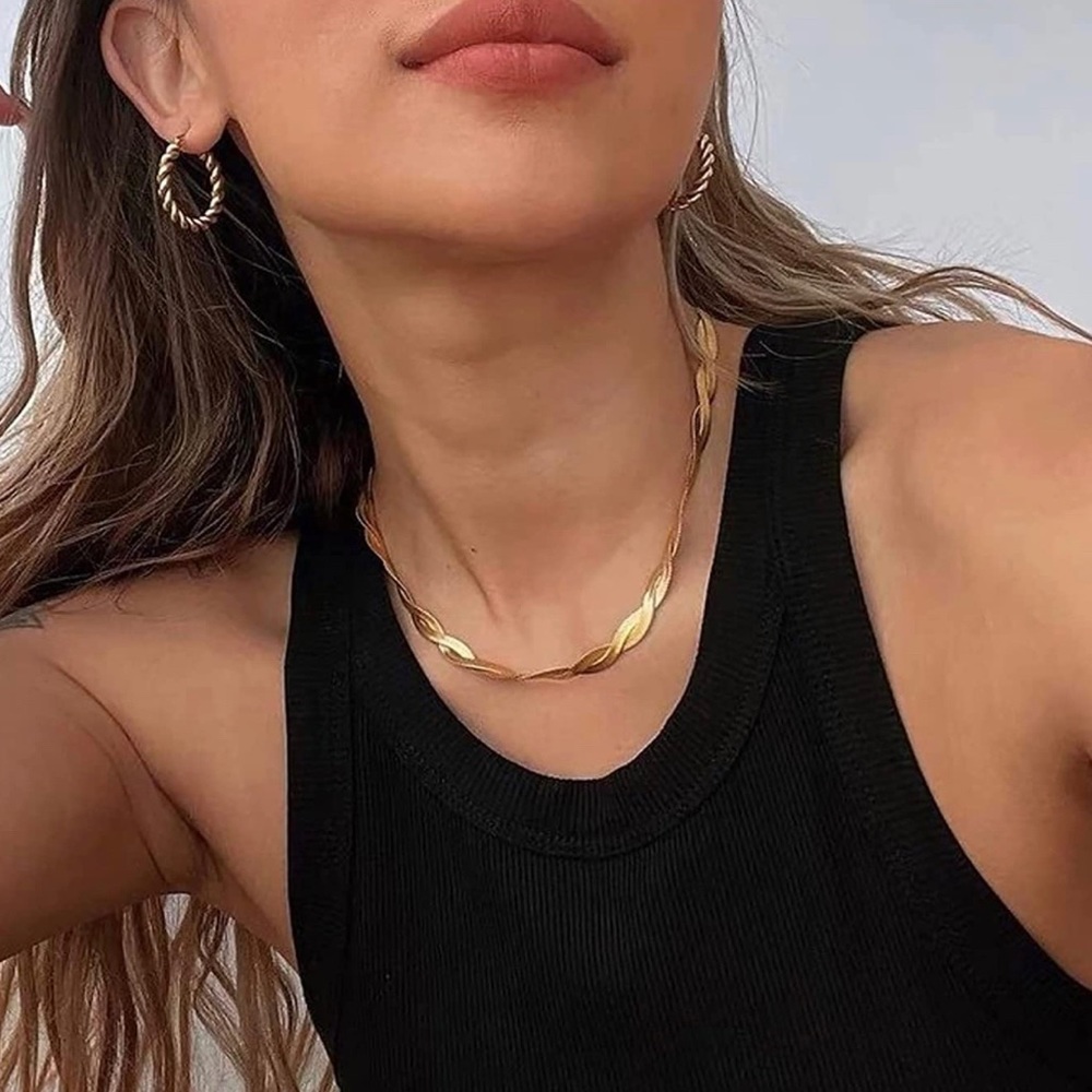 14K Gold Plated Dainty Twisted Double Herringbone Necklace